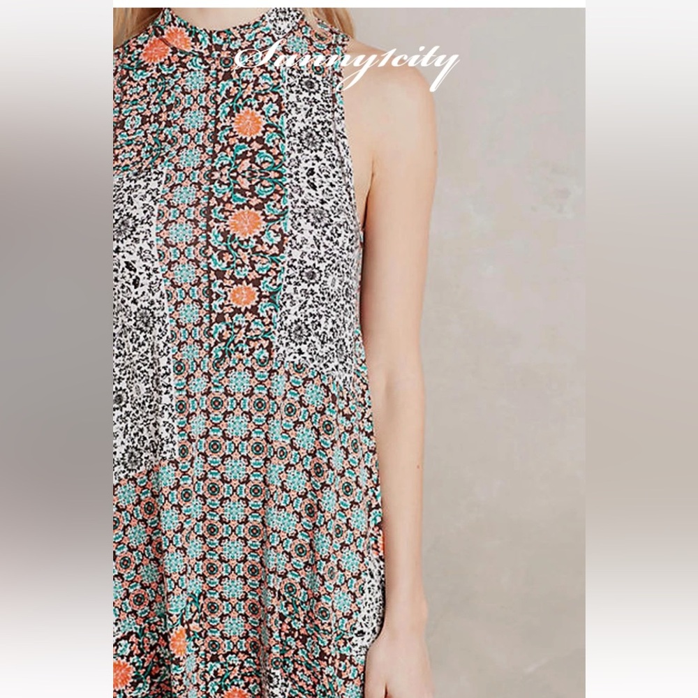 Anthropologie Maeve Lilt swing dress colorful jersey knit with pockets Large - Picture 6 of 13